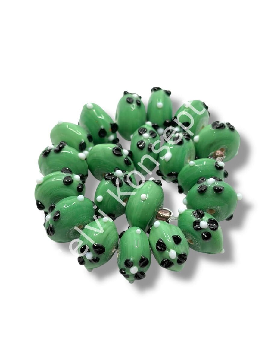 Şarlama Sanatı Çiçek İşlemeli Rondela Mint Yeşili Dizi Cam Boncuk