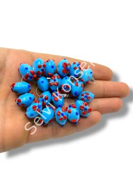 Şarlama Sanatı Çiçek İşlemeli Rondela Mavi Dizi Cam Boncuk