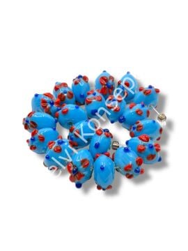 Şarlama Sanatı Çiçek İşlemeli Rondela Mavi Dizi Cam Boncuk