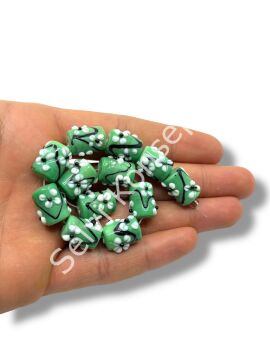 Şarlama Sanatı Çiçek İşlemeli Silindir Mint Yeşili Dizi Cam Boncuk