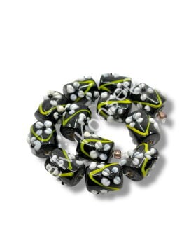 Şarlama Sanatı Çiçek İşlemeli Silindir Siyah Dizi Cam Boncuk