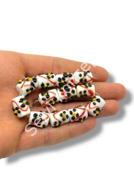 Şarlama Sanatı Çiçek İşlemeli Silindir Beyaz Dizi Cam Boncuk