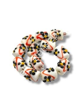 Şarlama Sanatı Çiçek İşlemeli Silindir Beyaz Dizi Cam Boncuk