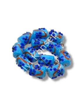 Şarlama Sanatı Çiçek İşlemeli Silindir Mavi Dizi Cam Boncuk