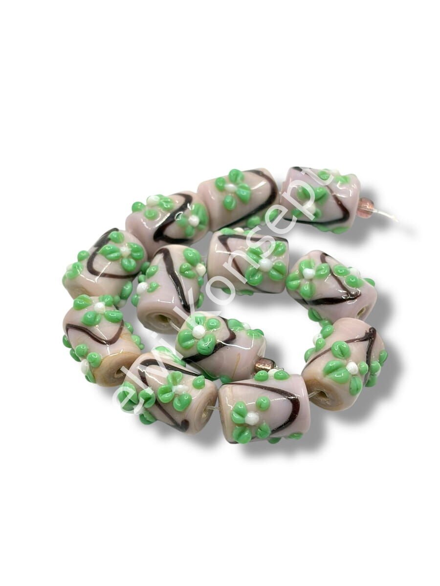 Şarlama Sanatı Çiçek İşlemeli Silindir Mürdüm Dizi Cam Boncuk