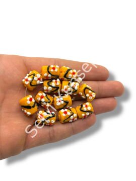 Şarlama Sanatı Çiçek İşlemeli Silindir Turuncu Dizi Cam Boncuk