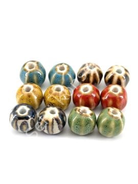 Otantik Seramik Boncuk Çizgili Yuvarlak 12x10 mm