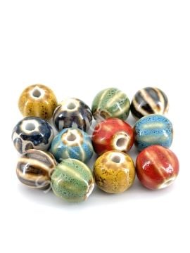 Otantik Seramik Boncuk Çizgili Yuvarlak 12x10 mm