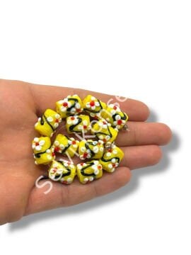 Şarlama Sanatı Çiçek İşlemeli Silindir Sarı Dizi Cam Boncuk