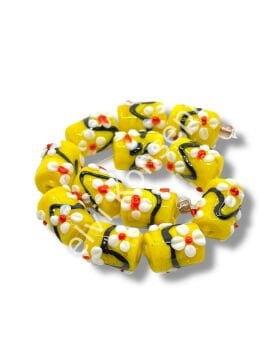 Şarlama Sanatı Çiçek İşlemeli Silindir Sarı Dizi Cam Boncuk