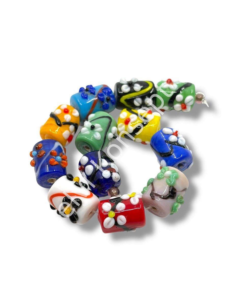 Şarlama Sanatı Çiçek İşlemeli Silindir Karnaval Mix Dizi Cam Boncuk