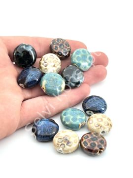 Otantik Seramik Boncuk Yassı Benekli 20 mm