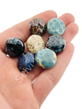 Otantik Seramik Boncuk Yassı Benekli 20 mm