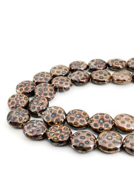 Otantik Seramik Boncuk Yassı Benekli 20 mm Kahverenği