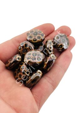 Otantik Seramik Boncuk Yassı Benekli 20 mm Kahverenği