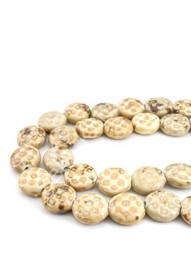 Otantik Seramik Boncuk Yassı Benekli 20 mm Krem