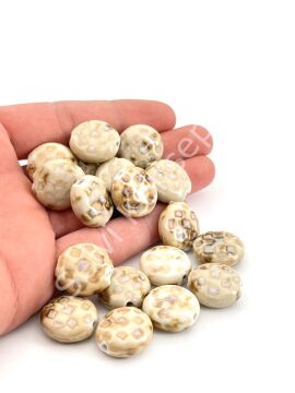 Otantik Seramik Boncuk Yassı Benekli 20 mm Krem