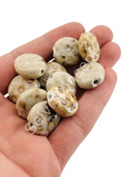 Otantik Seramik Boncuk Yassı Benekli 20 mm Krem