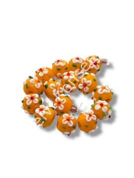 Şarlama Sanatı Çiçek İşlemeli Yuvarlak Turuncu Dizi Cam Boncuk