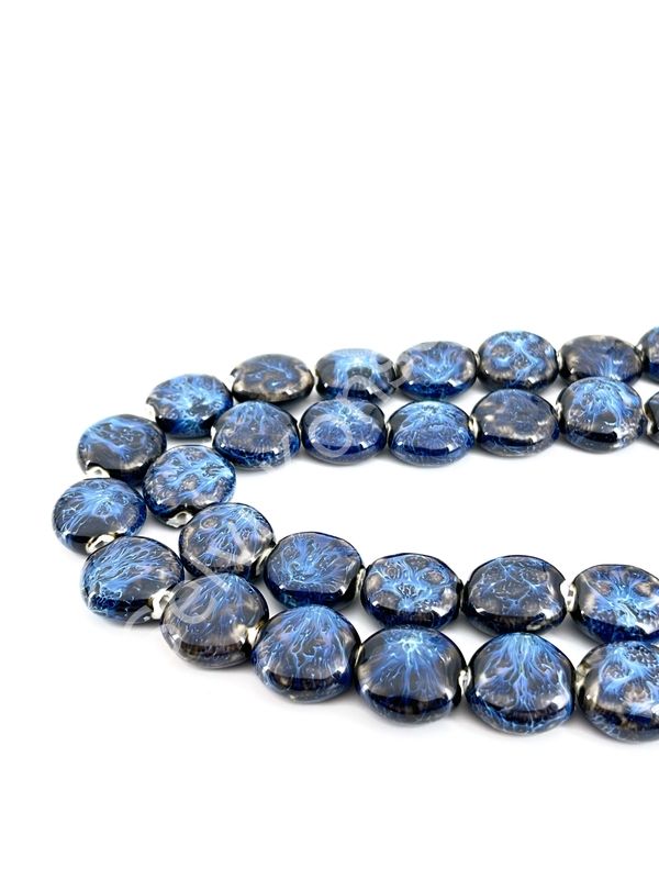Otantik Seramik Boncuk Yassı Benekli 20 mm Lacivert