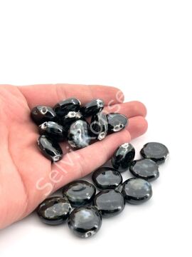 Otantik Seramik Boncuk Yassı Benekli 20 mm Siyah