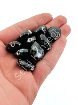 Otantik Seramik Boncuk Yassı Benekli 20 mm Siyah