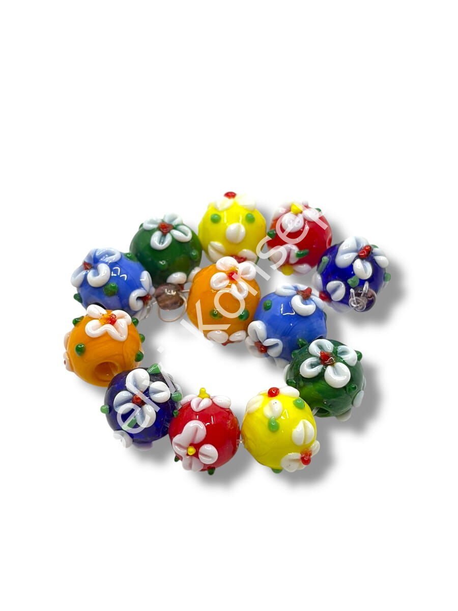Şarlama Sanatı Çiçek İşlemeli Yuvarlak Karnaval Mix Dizi Cam Boncuk