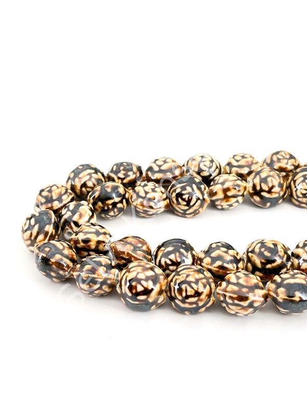 Otantik Seramik Boncuk Gül Motif 18 mm Kahverenği