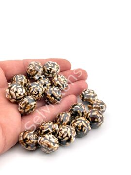 Otantik Seramik Boncuk Gül Motif 18 mm Kahverenği