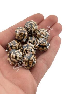 Otantik Seramik Boncuk Gül Motif 18 mm Kahverenği