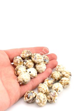 Otantik Seramik Boncuk Gül Motif 18 mm Krem