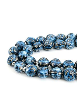 Otantik Seramik Boncuk Gül Motif 18 mm Lacivert