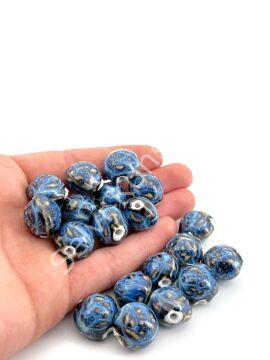 Otantik Seramik Boncuk Gül Motif 18 mm Lacivert