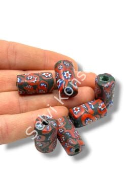 Gana-Krobo Cam Boncuk Koyu Yeşil-Kırmızı 13x25 mm 10 Adet