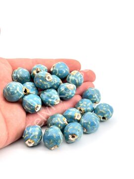 Otantik Seramik Boncuk Gül Motif 18 mm Mavi