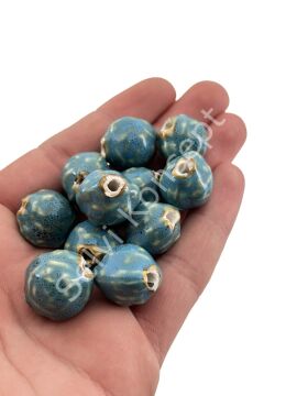 Otantik Seramik Boncuk Gül Motif 18 mm Mavi