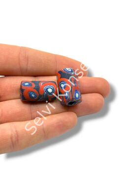 Gana-Krobo Cam Boncuk Lacivert-Kırmızı 13x25 mm 10 Adet