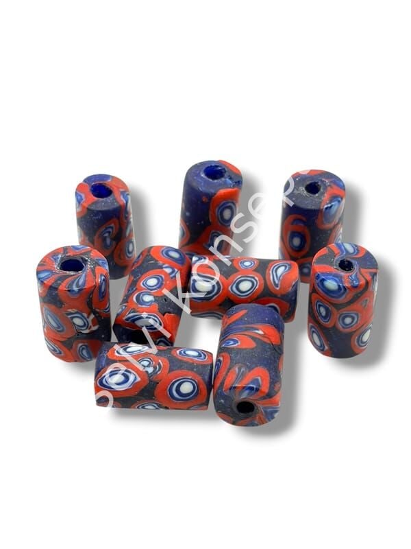 Gana-Krobo Cam Boncuk Lacivert-Kırmızı 13x25 mm 10 Adet