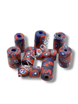 Gana-Krobo Cam Boncuk Lacivert-Kırmızı 13x25 mm 10 Adet