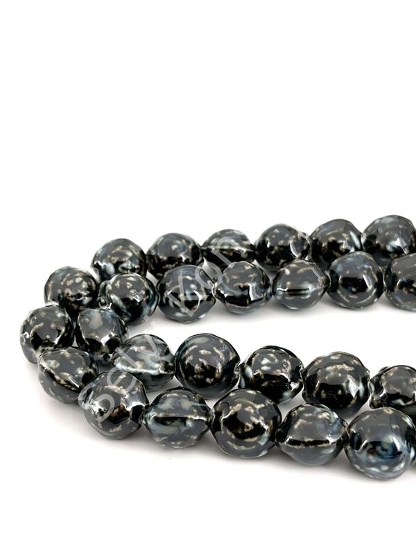 Otantik Seramik Boncuk Gül Motif 18 mm Siyah
