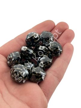 Otantik Seramik Boncuk Gül Motif 18 mm Siyah