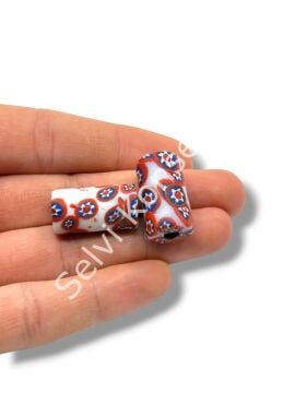 Gana-Krobo Cam Boncuk Beyaz-Kırmızı 13x25 mm 10 Adet