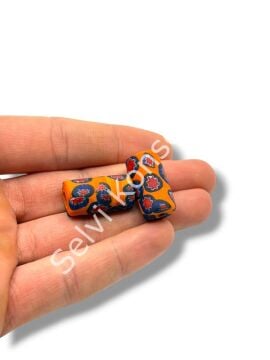 Gana-Krobo Cam Boncuk Turuncu-Lacivert 13x25 mm 10 Adet