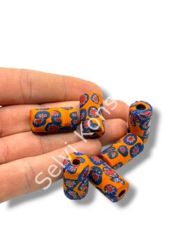 Gana-Krobo Cam Boncuk Turuncu-Lacivert 13x25 mm 10 Adet