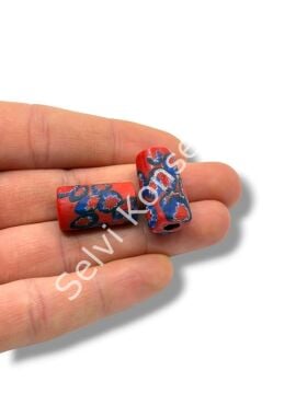 Gana-Krobo Cam Boncuk Kırmızı-Lacivert 13x25 mm 10 Adet