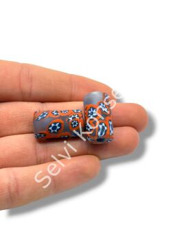 Gana-Krobo Cam Boncuk Mavi-Turuncu 13x25 mm 10 Adet