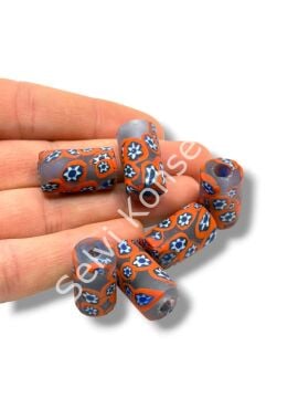 Gana-Krobo Cam Boncuk Mavi-Turuncu 13x25 mm 10 Adet