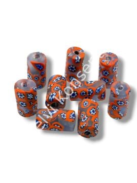 Gana-Krobo Cam Boncuk Mavi-Turuncu 13x25 mm 10 Adet