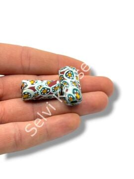 Gana-Krobo Cam Boncuk Bordo-Beyaz 13x25 mm 10 Adet