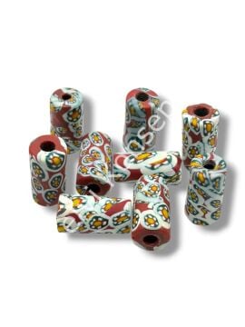 Gana-Krobo Cam Boncuk Bordo-Beyaz 13x25 mm 10 Adet